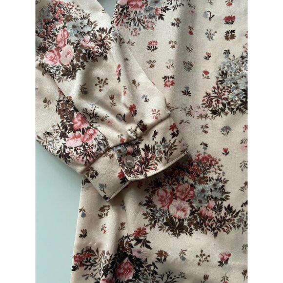 1970s Floral Blouse, Size L, Peach Polyester Shirt, Vintage Blouse - Picture 7 of 10